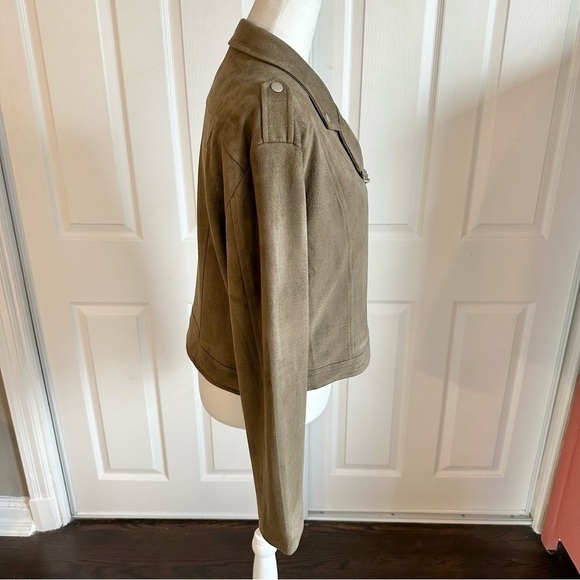 Sadie & Sage Taupe Faux Suede Asymmetrical Zip Moto Jacket - Picture 3 of 7